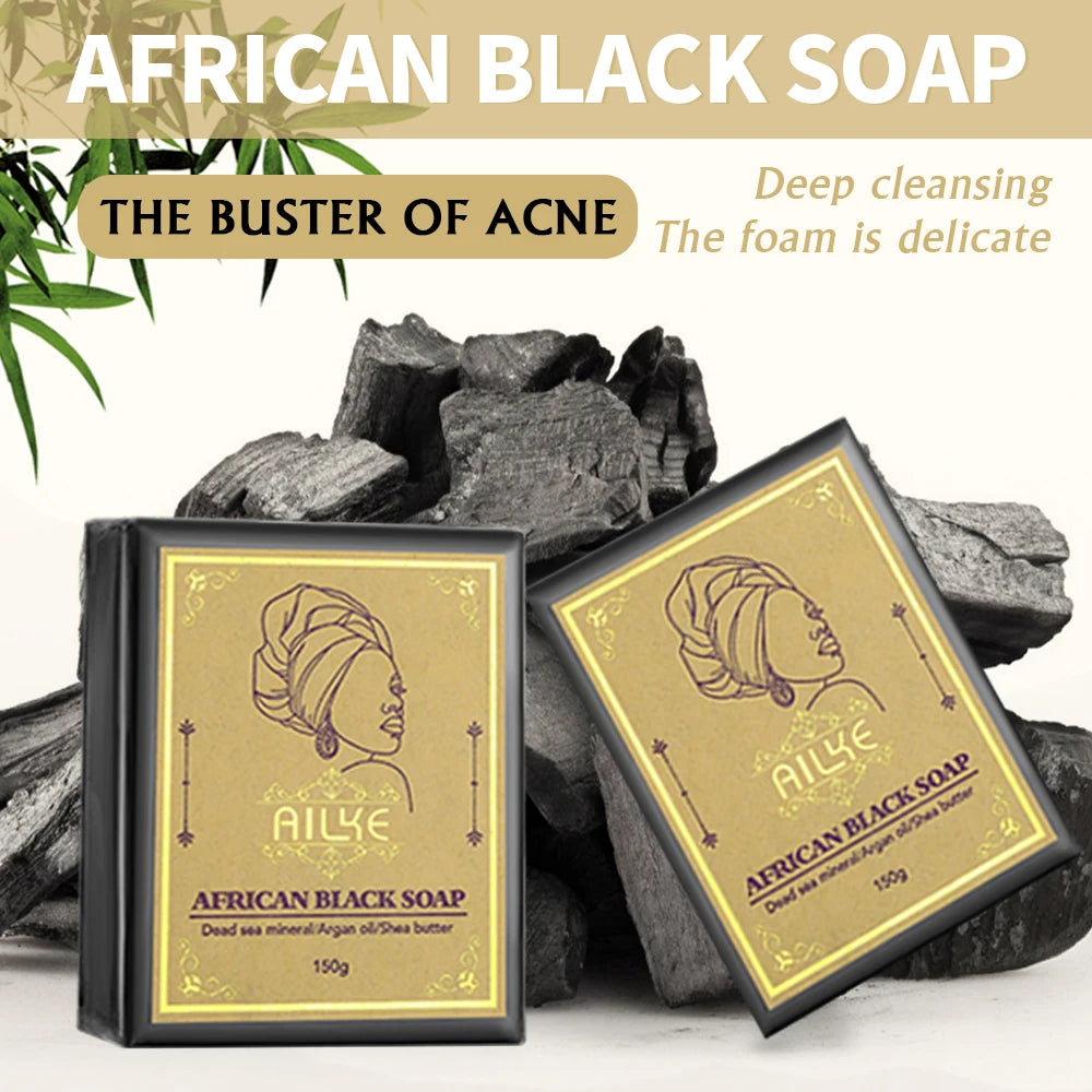 AILKE African Natural Black Soap Bar for Face and Body, Brightening Skin, Anti Acne, Deep Cleansing, Oil Control, Moisturizing