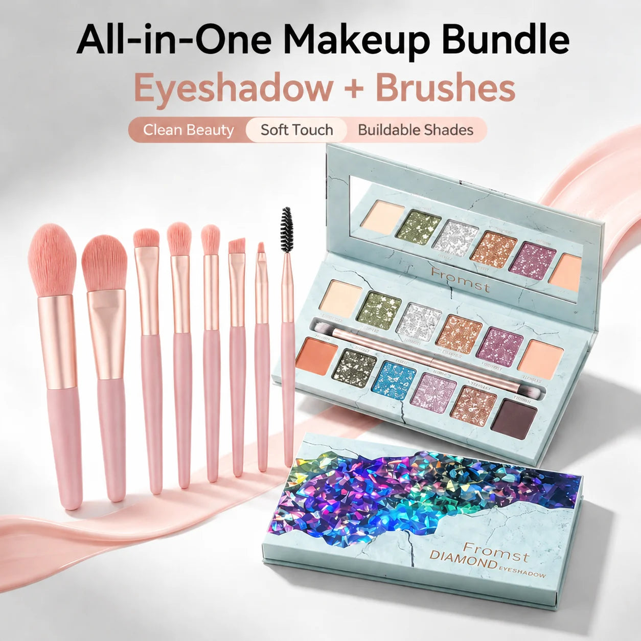 12 Colors Shimmer Matte Eyeshadow Palette + 8PCS Soft Makeup Brushes Kit Long‑Lasting Glitter Eye Shadow Cosmetic Set For Female Beauty