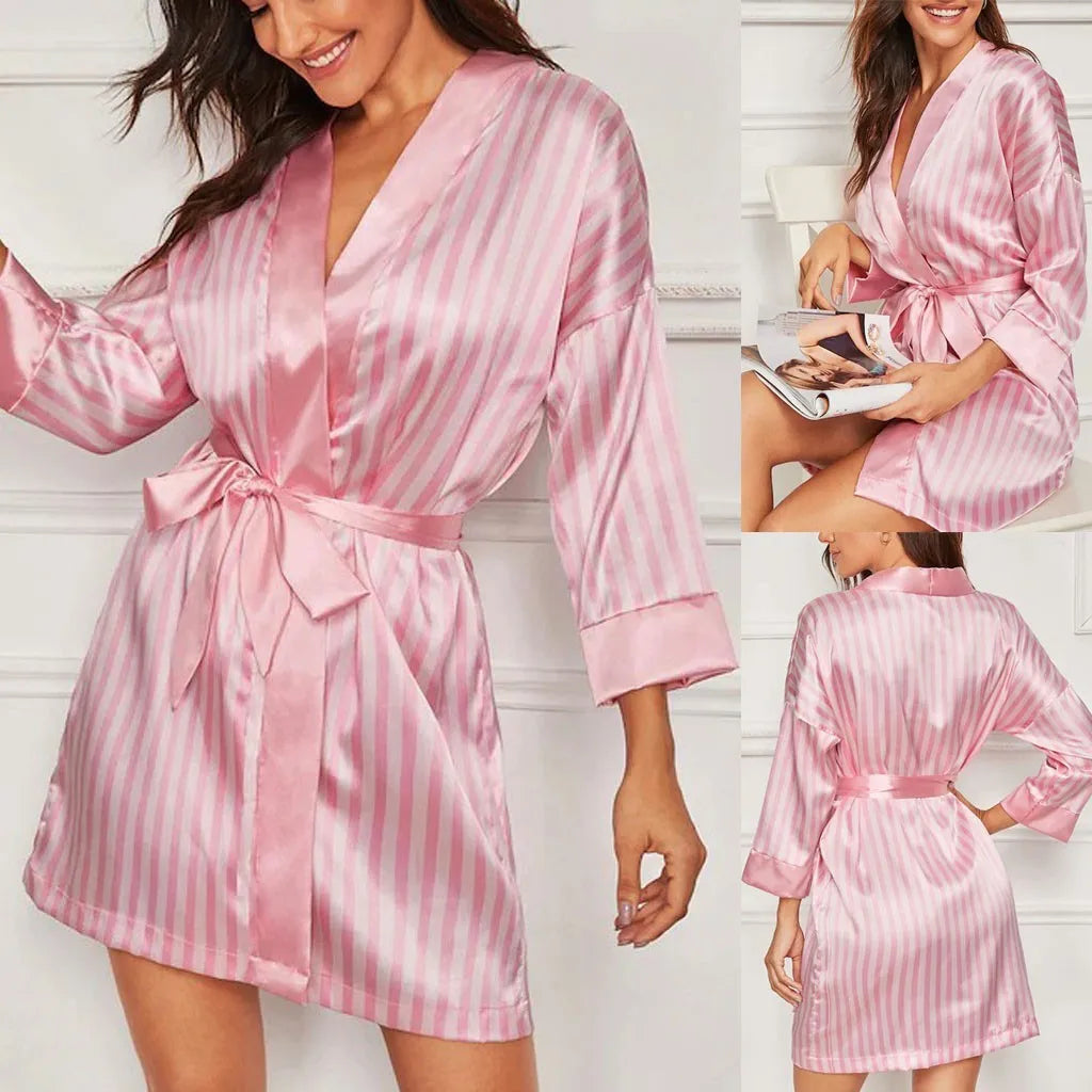 2026 Pink Striped Loungewear Two-piece Lace Pajama Set Women
