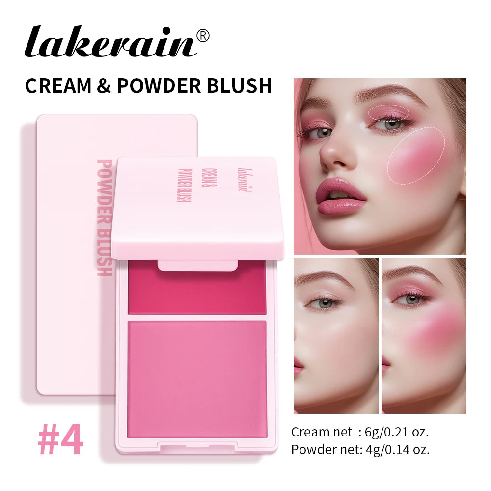 Lakerain 2in1 Cream & Powder Blush Palette Natural Long-lasting High Pigment Blush Makeup Pan Clear Vitality Girl Blush Palette